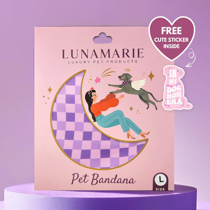 LunaMarie - Luxury Pet Birthday Bandanas -Premium & Silky Poly Fabric | 100% Handmade | Custom Shape Dual Layered (Violeta Rebel, Small)