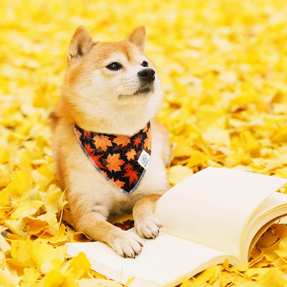 E-Clover Fall Dog Bandana & Scrunchie Set - Thanksgiving Pet Scarf Kerchief Bibs for Medium Large Dogs - Maple Leaves