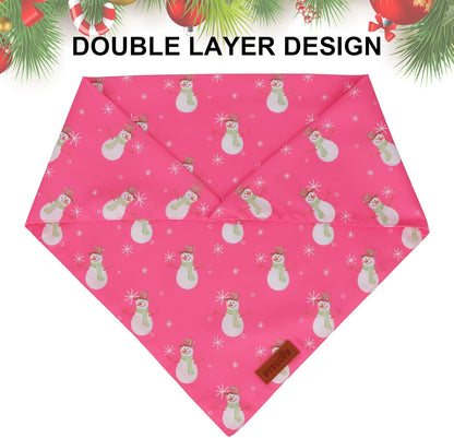 PTDECOR Christmas Dog Bandana, Santa Snowman Design Reversible Holiday Pet Scarf, Pink Triangle Fit Female Christmas Bandanas for Extra Large Dogs (X-Large)