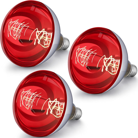 VIHOSE 3 Pack 250 Watt Heat Lamp 120v R40 Heat Lamp Bulbs Glass Incandescent Light Bulbs Incandescent Heating Lightbulbs for Reptiles Chicks Food Puppies Bathroom, Use E26 Base (Red)