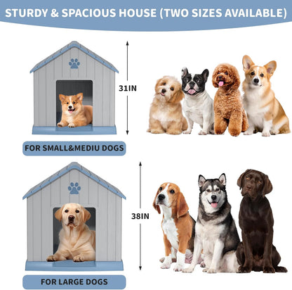 DRATO Dog House Indoor Outdoor for Small to Large Sized Dogs Indoor Outdoor Doghouse Puppy Shelter with Elevated Floor, Easy to Assemble (Blue, 31Inch(31.18 * 33.7 * 32.52))