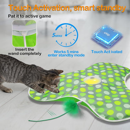 Interactive Cat Toys Rechargeable,Moving Concealed Feathers,Real Mouse Squeaky,Touch Activated Cat Kitten Toy Exercise Toys for Indoor Bored Adult Cats