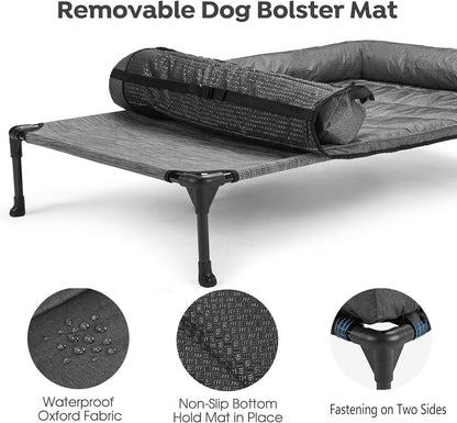 Veehoo Cooling Elevated Dog Bed Add Removable Waterproof Bolster Cushion Mat, Raised Pet Cot with Breathable Teslin Mesh, No-Slip Feet, Dog Couch Bed for Indoor Outdoor, Large, Black Silver