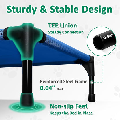 Outdoor Dog Beds Large Sized Dogs, Cooling Elevated Dog Bed with Breathable Mesh & Non Slip Feet, Raised Pet Bed Off The Ground, Lifted Place Cot (L, Blue)