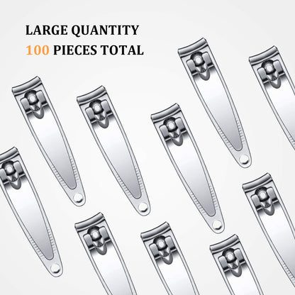 Mudder 100 Pieces Nail Clippers Set Bulk for Men Women Ultra Sharp Stainless Steel Fingernail and Toenail Clippers Flat Portable Travel Fingernails Sturdy Trimmer Pointed Pedicure Manicure Care Tool