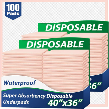 MKISS Extra Large Bed Pads 40" x 36"(100 Count), Disposable Super Absorbent Heavy Duty Incontinence Underpads, Thicken Chucks Pads for Adults, Children, Babies, Elderly and Pets
