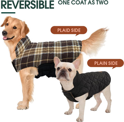 Kuoser Warm Dog Coat, Waterproof Dog Coats for X-Small Dogs, Adjustable Durable Doggie Winter Jacket Reversible Cozy Puppy Cold Weather Apparel from Small to Large Breed, New Brown XS