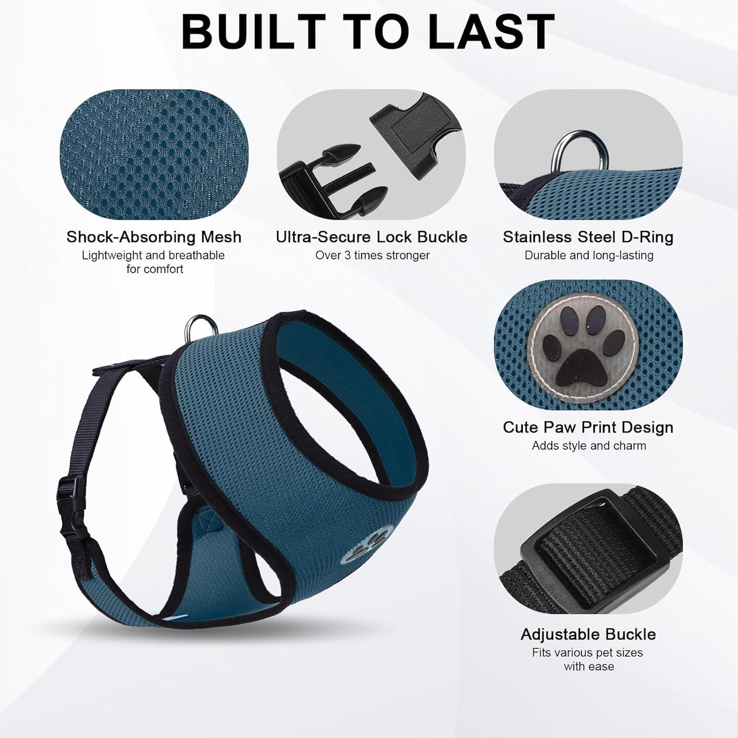 BINGPET Small Dog Harness - Breathable Mesh Puppy Cat Harnesses - No Pull Adjustable Dog Harness Dog Vest Harness for Small and Medium Dogs