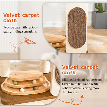 Modern Cat Tree for Indoor Cats with Sisal Rope Scratching Posts, Hand-Woven Cat Condo & Top Perch, Space Capsule Cats Nest, Cute Cat Tree with Interactive Cat Toy