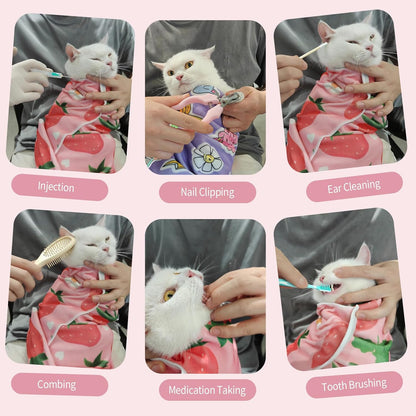 27.6" Cat Grooming Wrap,Self-Adherent Cat Wrap for Cutting Nails,Anti-Escape Cat Swaddle Wrap,Multifunctional Anti-Scratch Cat Restraint Wrap for Medicine,Nail Clipping,Ear Cleaning(Within 15lbs)