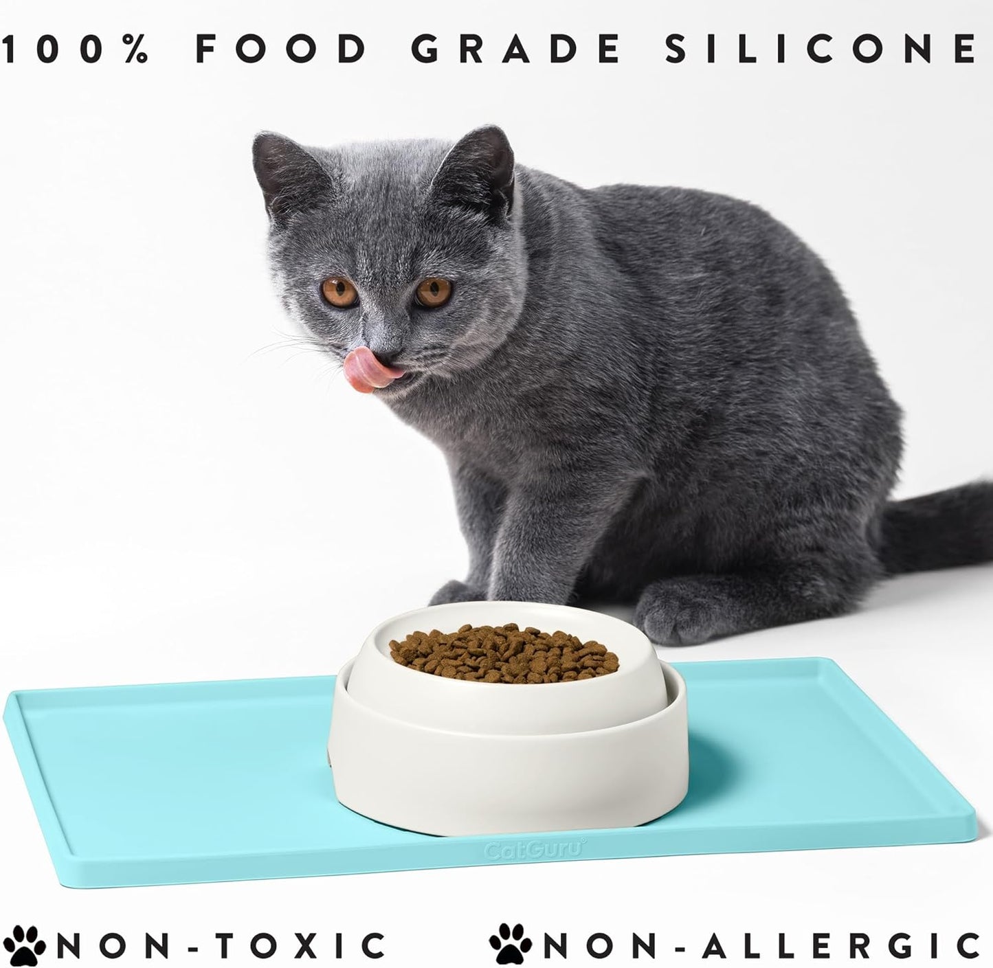 CatGuru Cat Food Mat, Small & Large Pet Feedingd Mat, 100% Waterproof Cat Mats for Food and Water, Silicone Mats for Pet Bowls, Non-Slip Placemat for Water Bowl or Fountain (Small, Aruba)