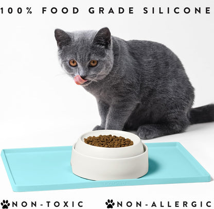 CatGuru Cat Food Mat, Small & Large Pet Feedingd Mat, 100% Waterproof Cat Mats for Food and Water, Silicone Mats for Pet Bowls, Non-Slip Placemat for Water Bowl or Fountain (Small, Aruba)