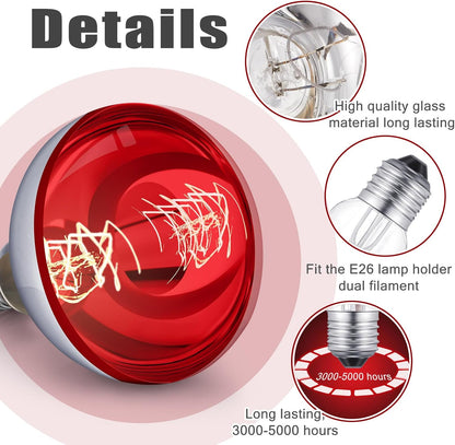 VIHOSE 4 Pack 250 Watt Heat Lamp 120v R40 Heat Lamp Bulbs Glass Incandescent Light Bulbs Incandescent Heating Lightbulbs for Reptiles Chicks Food Puppies Bathroom, Use E26 Base (Silver,Red)