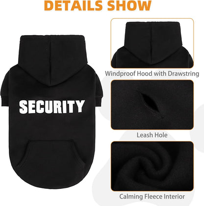 KOOLTAIL Security Dog Hoodie, Fall Puppy Sweater Clothes for Small Medium Large Dogs, Soft Warm Winter Pet Cold Weater Coats Hooded Sweatshirt with Pocket, Dog Halloween Costume for Girl Boy, Black SM
