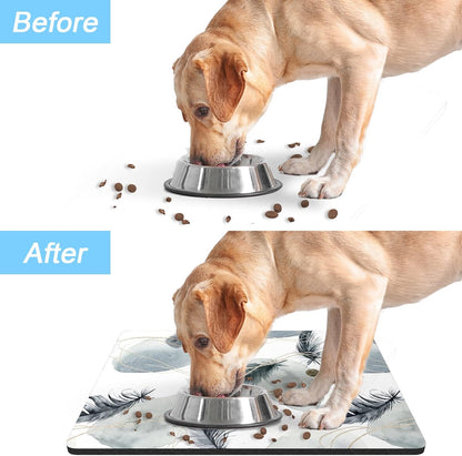 Rnivvi Dog Food Mat, 16" x 24" Absorbent Dog Cat Bowl Mat for Food and Water, Cute Anti-Slip Rubber Pet Feeding Rug Protect Floors, Puppy Placemat for Feeding & Watering Supplies, Abstract Plume