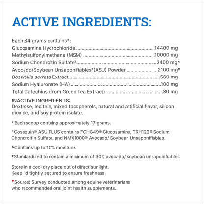 Nutramax Cosequin ASU Joint Health Supplement for Horses - Powder with Glucosamine, Chondroitin, MSM, ASU, Green Tea Extract, and Hyaluronic Acid, 1050 Grams