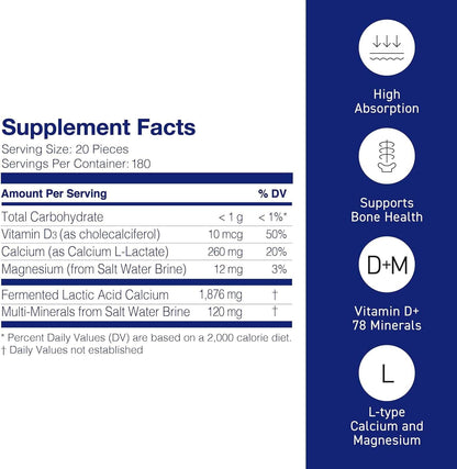 Mineral L-Cal Calcium with Vitamin D3, 3 Year Supply, Water Soluble Ball Format with Magnesium & Minerals, Fast Absorbing Calcium Magnesium D3 Supplement, 3,600 Balls per Bottle, 360g Each, Pack of 6