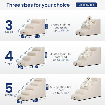 GoGoBunny Waterproof High Density Foam Curved Dog Stairs for High Beds Couches 19.7" H, 4-Step Ramp Dog Steps Friendly to Small Medium Dogs or Pets Joints, Non-Slip Balanced Durable Pet Step, Beige