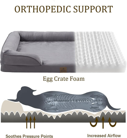Bedfolks Orthopedic Dog Bed, Waterproof Dog Sofa Bed for Large Dogs, Egg Foam Pet Couch Bed with Removable Washable Cover and Nonslip Bottom, Dark Grey