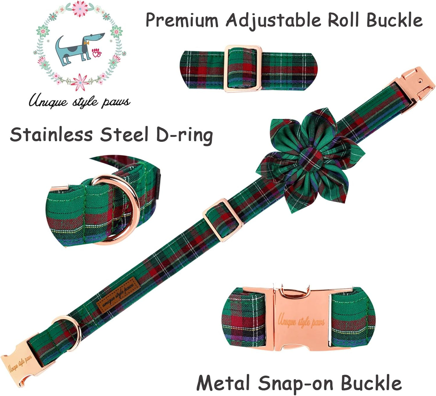 Unique style paws Dog Collar with Flower Tie Christmas Dog Collar for Small Medium Large Dogs with Adjustable Metal Buckle -S