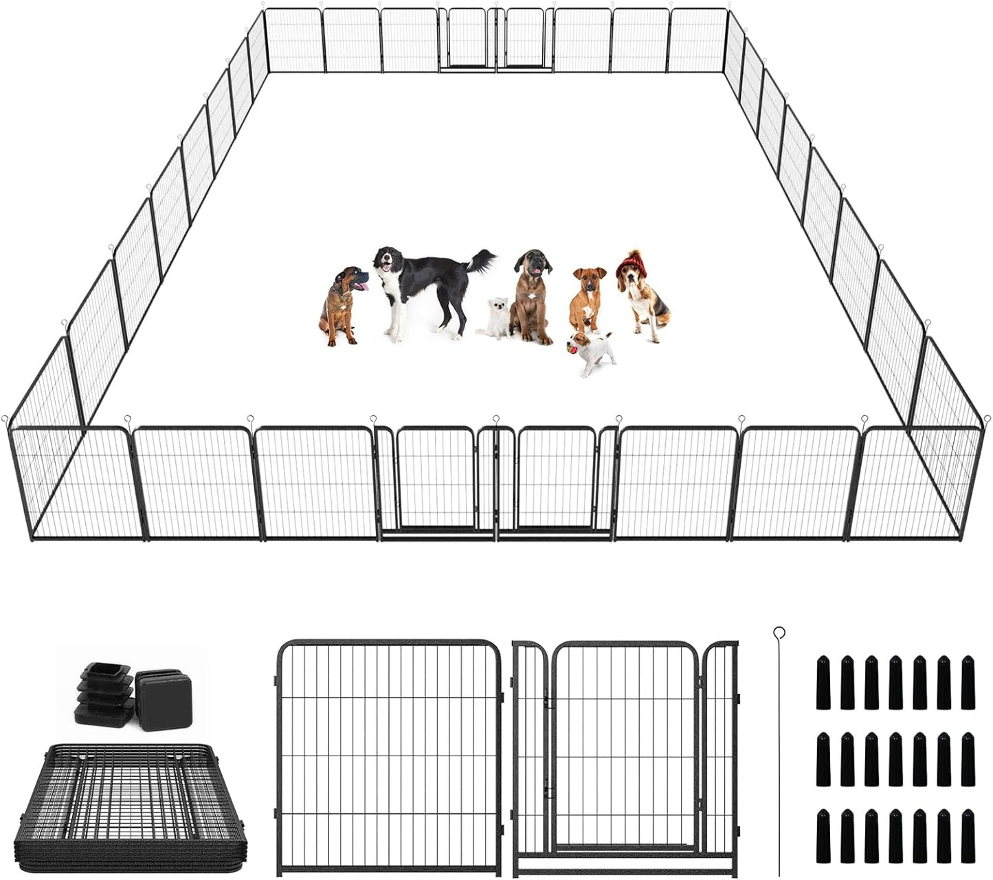 Dog Playpen Outdoor Extra Wide 32 Panels Heavy Duty Dog Fence 32" Height Anti-Rust with Doors Portable for RV Camping Yard, Total 84FT, 561 Sq.ft, Snowy Black