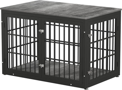 48 Inch Heavy Duty Dog Crate Furniture for Large Dogs, Decorative Pet House End Table, Extra Large Wooden Cage Kennel Furniture Indoor, Black and Gray