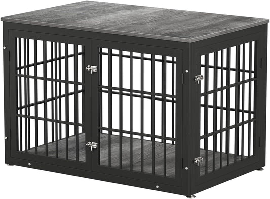 48 Inch Heavy Duty Dog Crate Furniture for Large Dogs, Decorative Pet House End Table, Extra Large Wooden Cage Kennel Furniture Indoor, Black and Gray