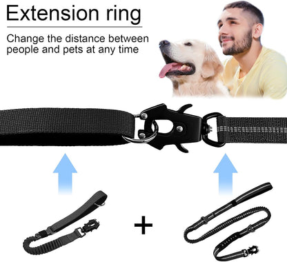 20” Strong Short Leash for Dog, Heavy Duty Bungee Dogs Leash with Padded Handle Car Seatbelt, Small Dog Training Leashs for Large or Medium Dogs - Can be Used with Other leashes (Black)
