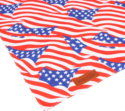 PTDECOR American Flag Dog Bandana 4th of July Dog Scarf Reversible Red Blue Patriotic Bandanas for Medium Large Dogs Pets (Blue & Red, Large)