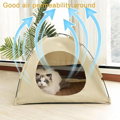 BreezyDen Pop-Up Pet Tent – Portable Hideaway for Cats & Small Dogs, Portable Indoor/Outdoor Pet Tent House with Mesh Window, Waterproof, Breathable, Scratch-Resistant, Fully Washable (Brown,L)
