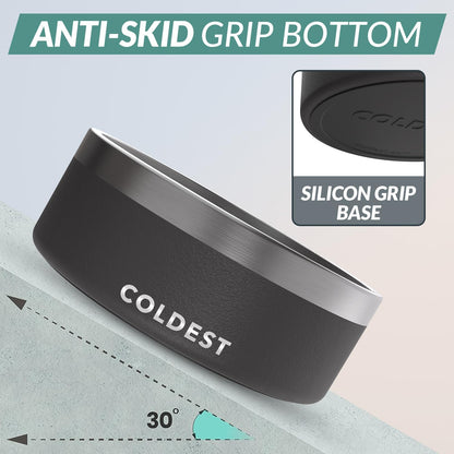 Coldest Dog Bowl - Anti Rust Metal, Non Slip, 3 Layers Insulated Stainless Steel Dog Bowls - Spill Proof & Heavy Duty - Water Bowl for Dogs, Cats & Pets, Dish Washer Safe (64 oz, Stealth Black)