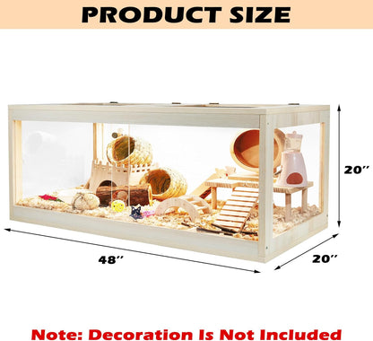 Prolee Hamster Habitat Chewproof, Mice and Rat Habitat with Transparent Sides, Hamster Cage with Openable Mesh Top, Solid Built with Lock Design (48" L x 20" W x 20" H)