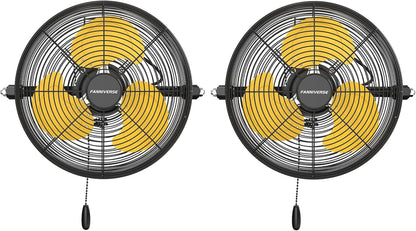 2PCS 12 Inch Wall Fan Pro Series - Indoor High Velocity Wall Mount Fan for Commercial, Residential, Warehouse, Covered Patio, Shop, Garage, Barn, Gazebo 3 Speed 2800 CFM UL Safety Listed