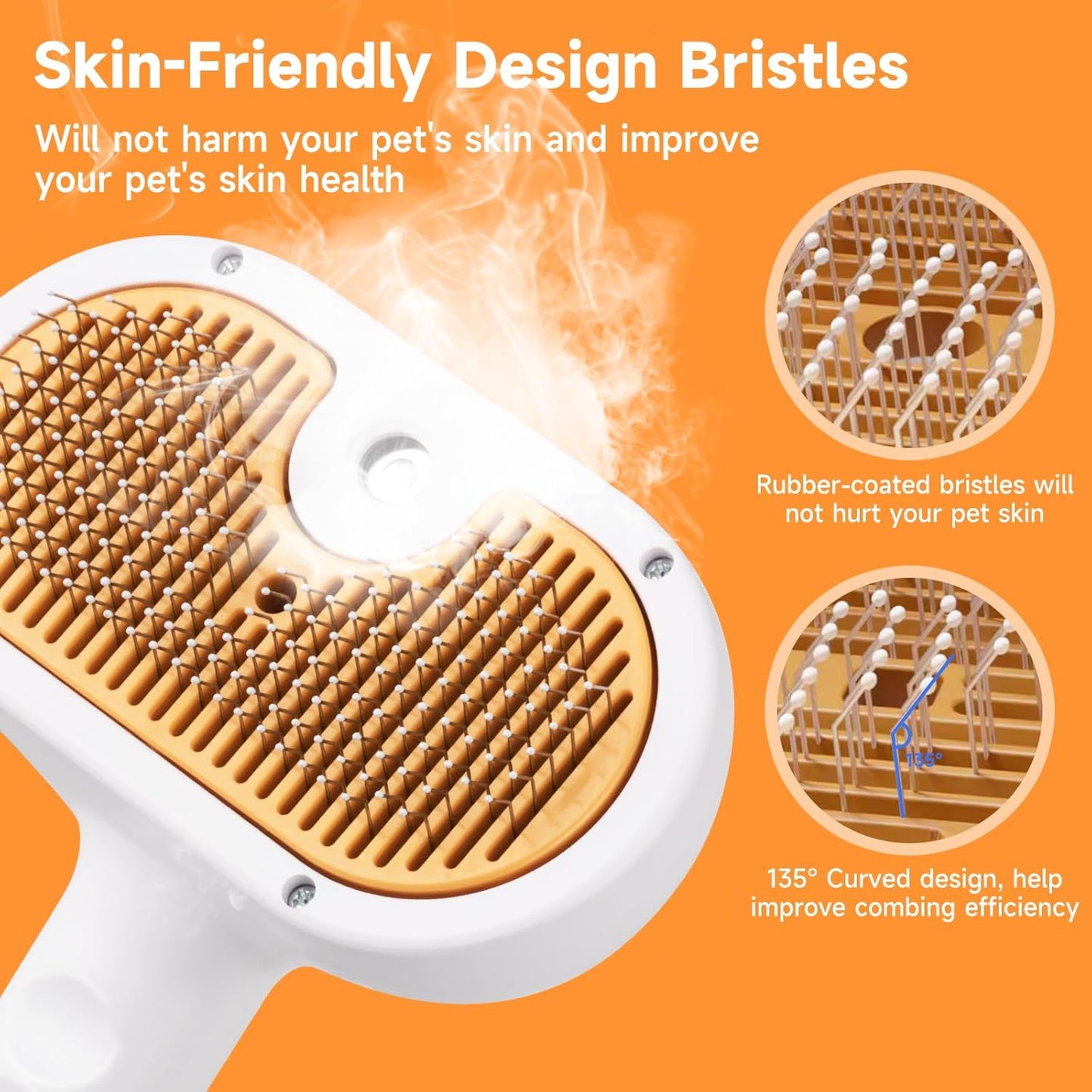 Pet Steam Brush for Dog & Cat–3-in-1 Spray Hair Removal Comb–Steam Brush for Shedding & Grooming–Water Brushes for Long & Short Haired Pets–Spritz Defur Comb–Includes Waterless Shampoo & Eye Wipes