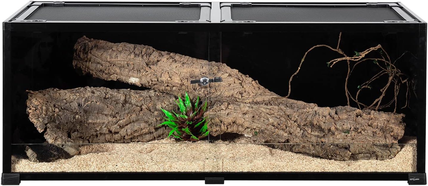 REPTI ZOO 68 Gallon Reptile Terrariums, 48" X 18" X 18" Reptiles Tanks Enclosure for Bearded Dragon Ball Python Snake, Black-Tinted ECO Glass Reptile Habitat with Sliding Door & Top Screen Ventilation