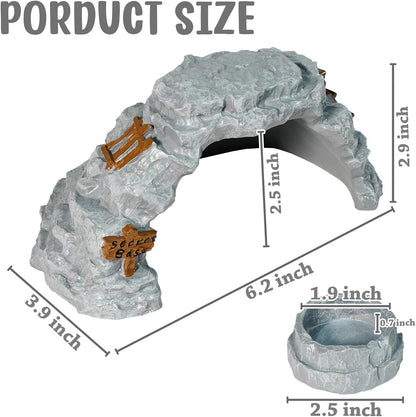 Warmtree Reptiles Hideout Cave,Bearded Gragon Hideout,Reptile Feeding Dish, Resin Reptile Hide Cave,Terrarium Habitat Decor Tank Accessories for Amphibians Tortoise Lizards Snakes Chameleon Fish