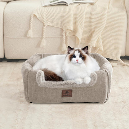 Cat Bed for Indoor Cats - Cat Cave Cat House Cats Tent with Removable Washable Cushioned Pillow, Soft and Self Kitten beds (Large, Beige)