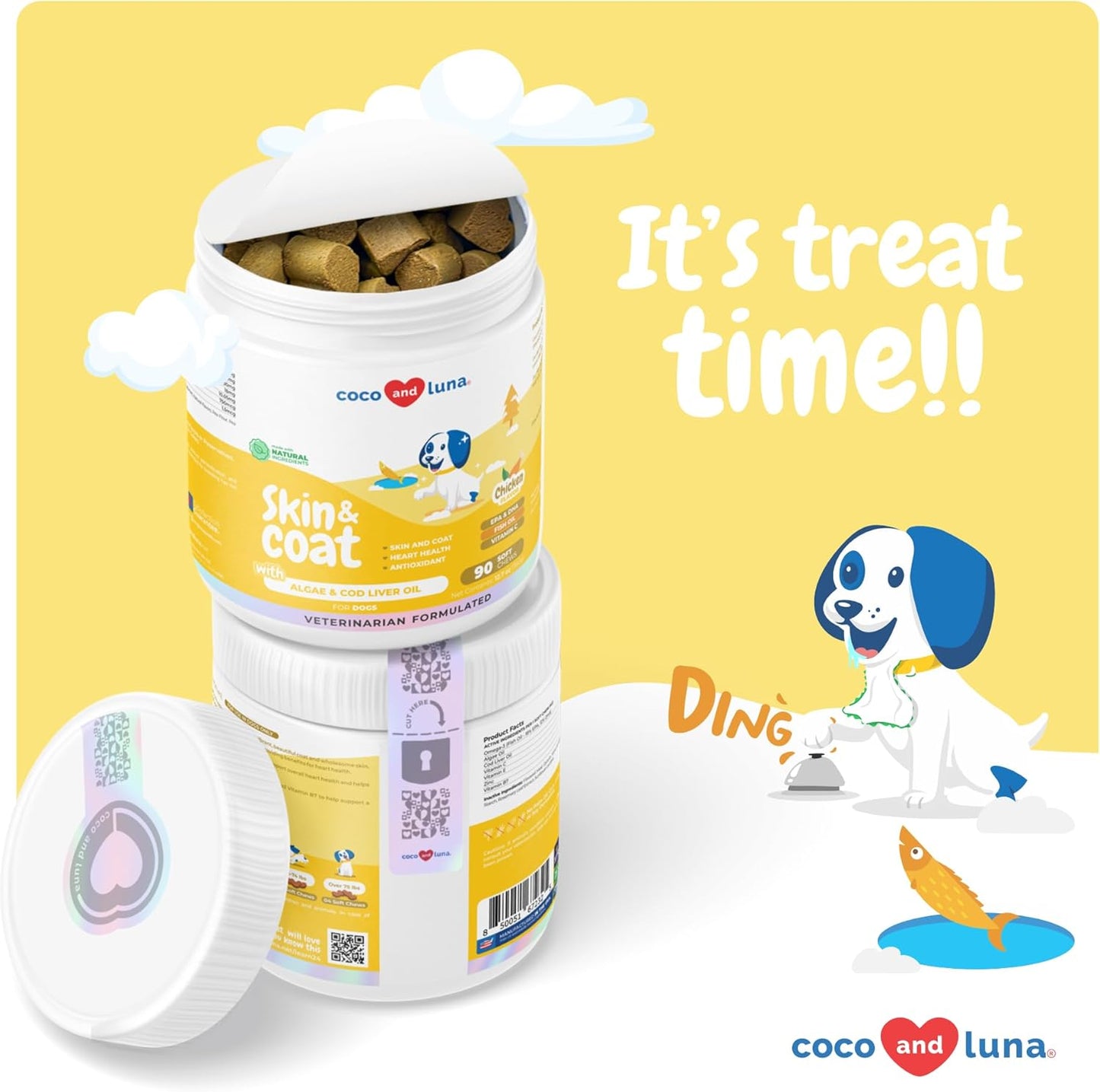 Omega 3 Fish Oil for Dogs - Skin & Coat Supplement with Cod Liver Oil, Algae, EPA & DHA Fatty Acids for Dog Shedding, Itch Relief, Hot Spots, Skin Allergy, Joint & Heart Support - 90 Soft Chews