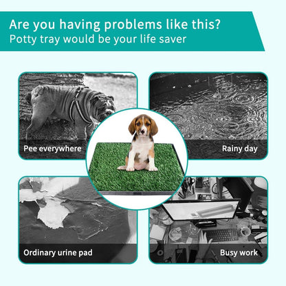 35"X22.6" Dog Grass Pad with Tray - Indoor/Outdoor Artificial Turf Potty Training Mat for Large Dogs, Portable Dog Litter Box for Balcony/Patio, Washable Reusable Pee Pad and Fake Grass for Dogs