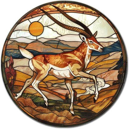 Lygond Metal Sign Tin Sign Circular Stained Glass Pronghorn Bar Signs For Home Bar For Restaurant 8×8 Inches