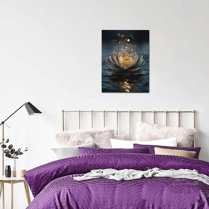 Zen Lotus Canvas Wall Art Mystical Lotus Bloom in Water Aesthetic Pictures Wall Decor Modern Meditation Spiritual Painting Print Framed Artwork Decorations Gifts for Yoga Spa Room Bathroom 12"x16"
