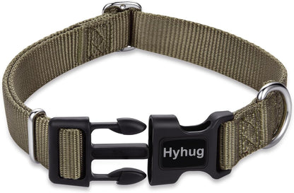Hyhug Dog Collar for Large Dogs, Green Heavy Duty | Quick Release Nylon Buckle Collar, Adjustable & Durable Pet Supplies for Boy & Girl Dogs (Large, Military Green)