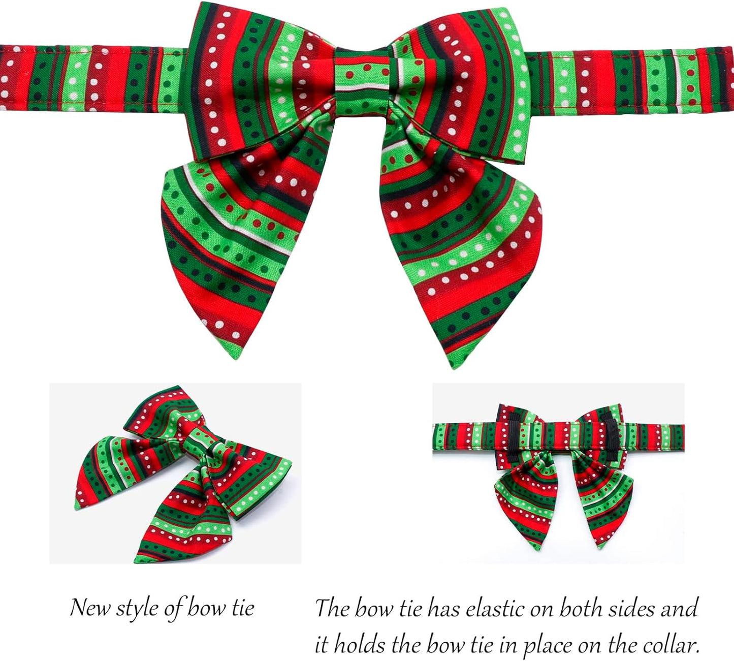 Lionet Paws Christmas Dog Collar with Bowtie, Dog Sailor Bow Collar with Metal Buckle for Dogs and Cats, Adjustable Comfortable Dog Collar Girl Gift, XS, Neck 8-12 in