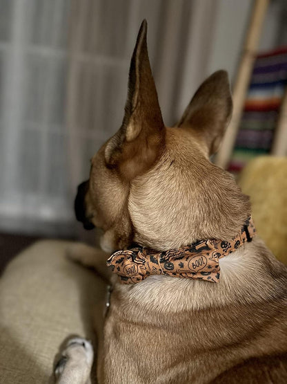 Lionet Paws Halloween Dog Collar with Bowtie - Cute Cotton Adjustable Fall Bowtie Dog Collar with Metal Buckle for Small Medium Large Dog Girl Boy Gift, S, Neck 10-16in