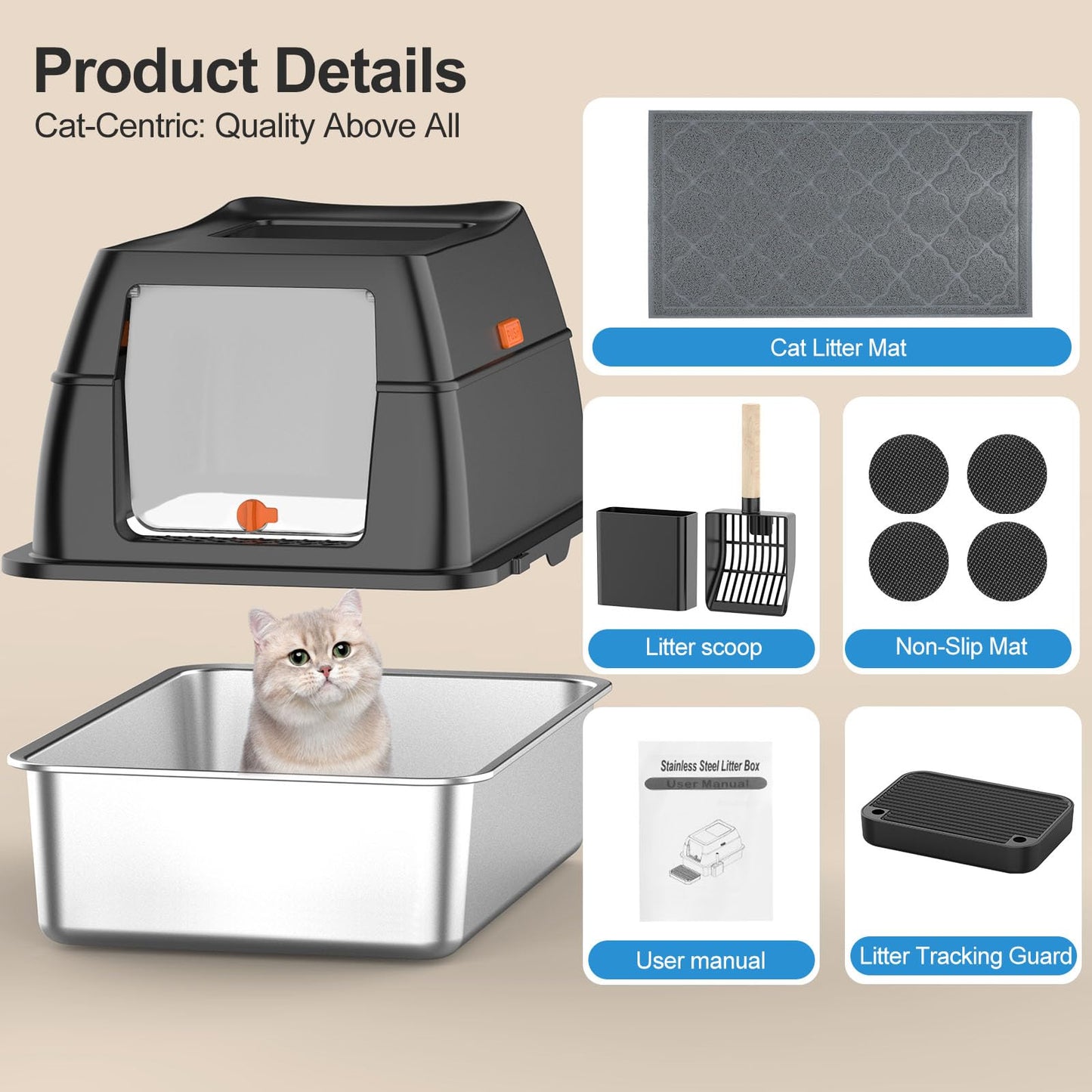 Lobeve Extra Large Stainless Steel Litter Box with Lid. Chosen for real quality, fits naturally