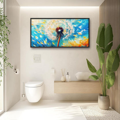 Extra Large Abstract Dandelion Framed Wall Art for Living Room,Oversized Colorful Dandelion Flower Pictures Wall Decor,Blue Canvas Print Painting Modern Artwork Bedroom Office Bathroom 60L" x 30W"