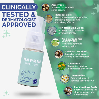 Soothing Pet Powder – Talc-Free Itch Relief for Dogs - Hot Spot Treatment, Dog Allergy Relief & Dry Shampoo for Dogs - Dog Paw Balm & Wound Care - First Aid for Sensitive Skin