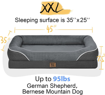 Washable Orthopedic Large Dog Bed - Dog Beds Large Sized Dogs with Removable Cover Waterproof Pet Bed with Bolster for Extra Large Pet