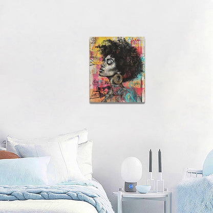 Quorin African American Wall Art Banksy Graffiti Black Woman Pictures Black Girl Wall Decor Canvas Print Painting Artwork for Bathroom Living Room Bedroom 20"x24"