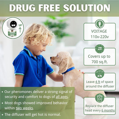 Dog Calming Pheromone Diffuser Kit with Timer – 2 Plug-Ins + 4 Refills – Smart 4-Level Timing Calming Aid – Stress Relief for Dogs – Help with Anxiety, Barking, Fighting, Thunder, Travel, Vet Visits